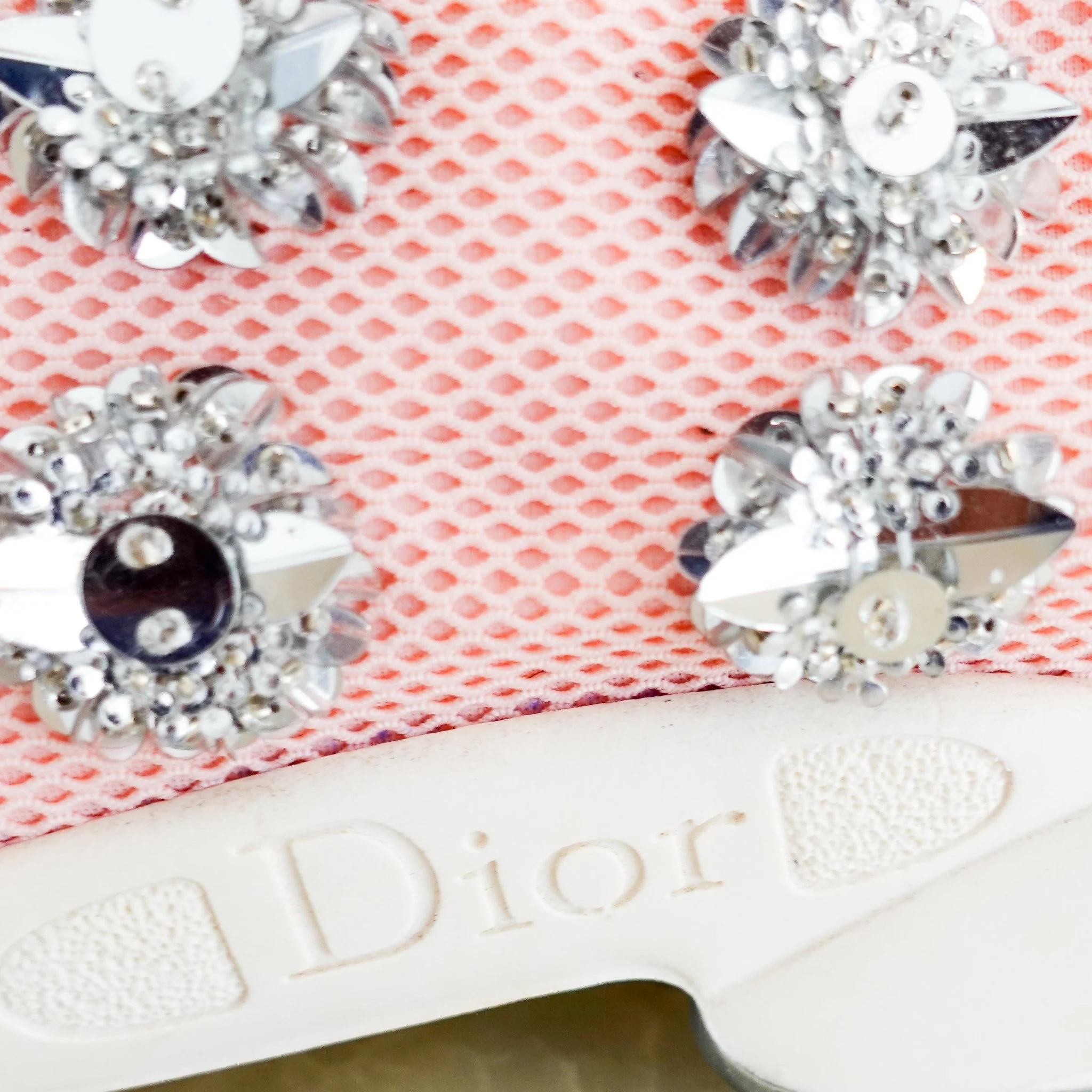 Dior Pink Embellished Swarovski Trainers with Grey Bows RRP £700 | Authentic Preloved - Image 10