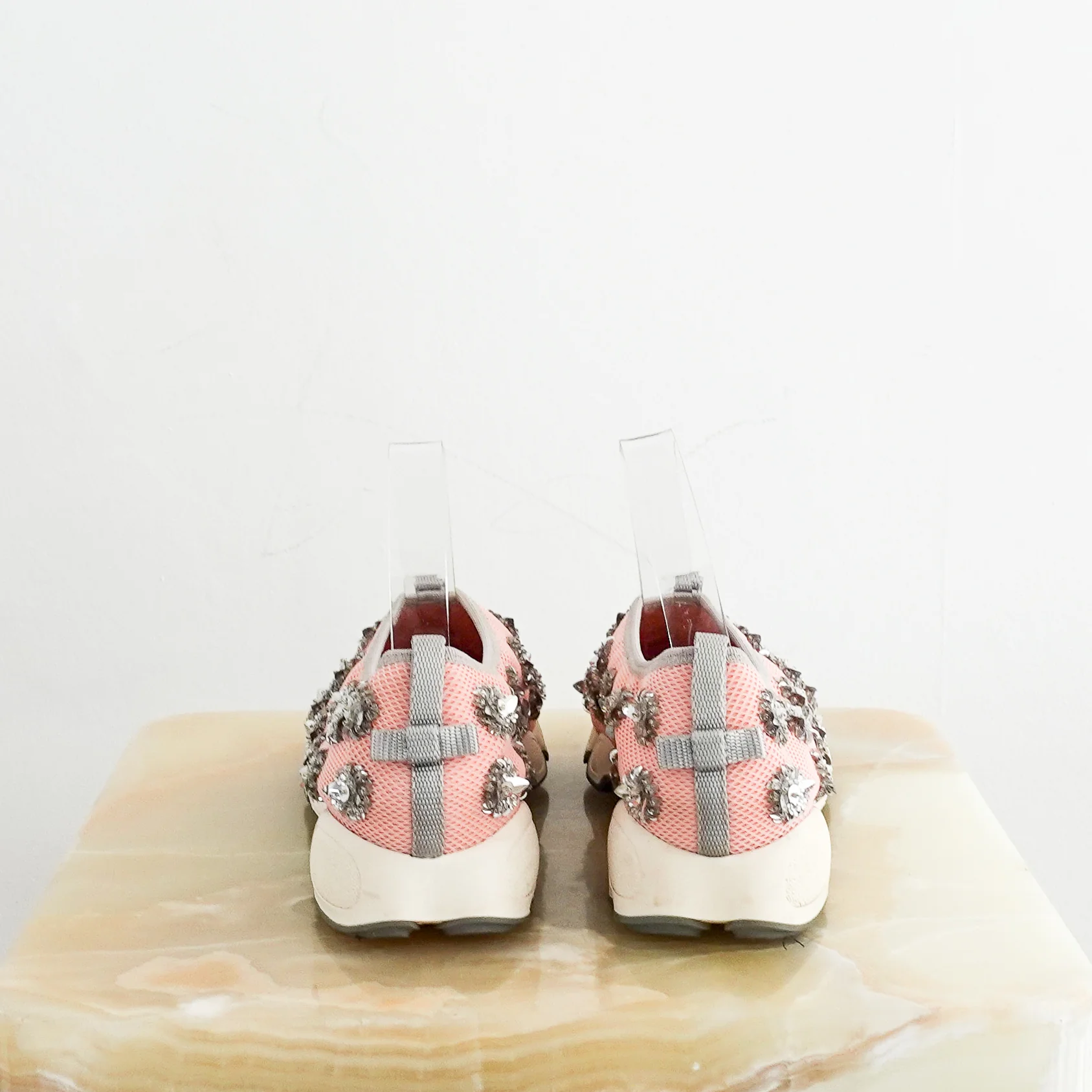 Dior Pink Embellished Swarovski Trainers with Grey Bows RRP £700 | Authentic Preloved - Image 3