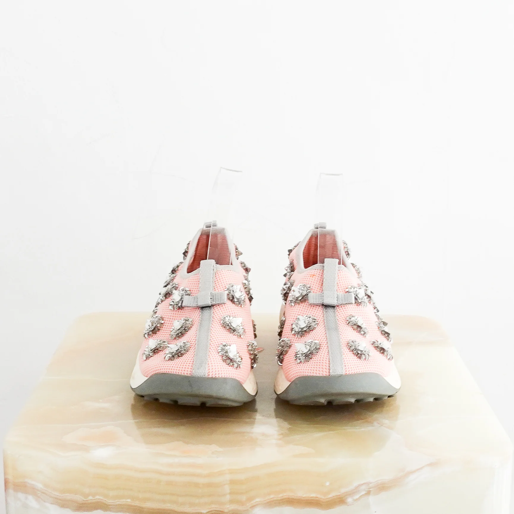 Dior Pink Embellished Swarovski Trainers with Grey Bows RRP £700 | Authentic Preloved - Image 5