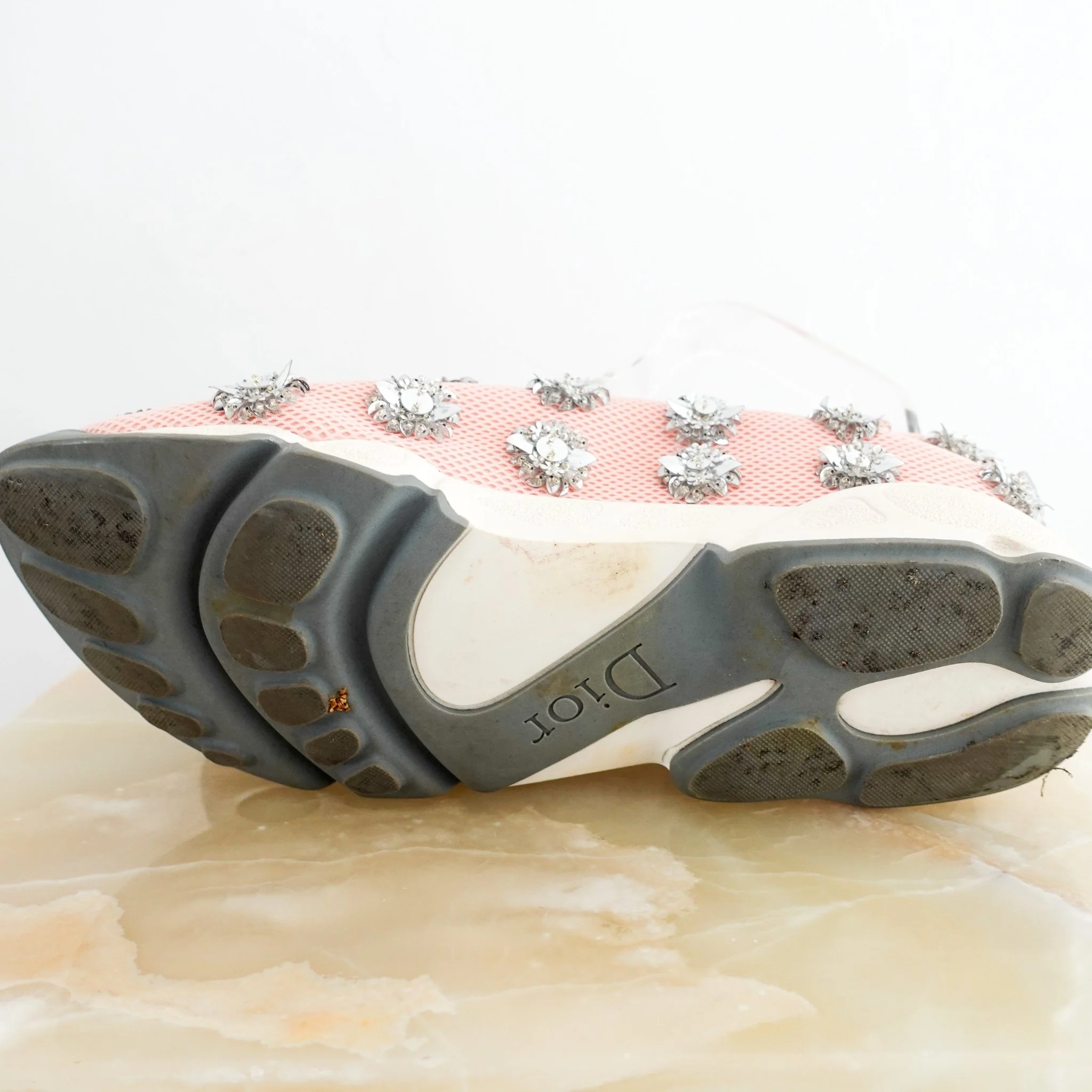 Dior Pink Embellished Swarovski Trainers with Grey Bows RRP £700 | Authentic Preloved - Image 7