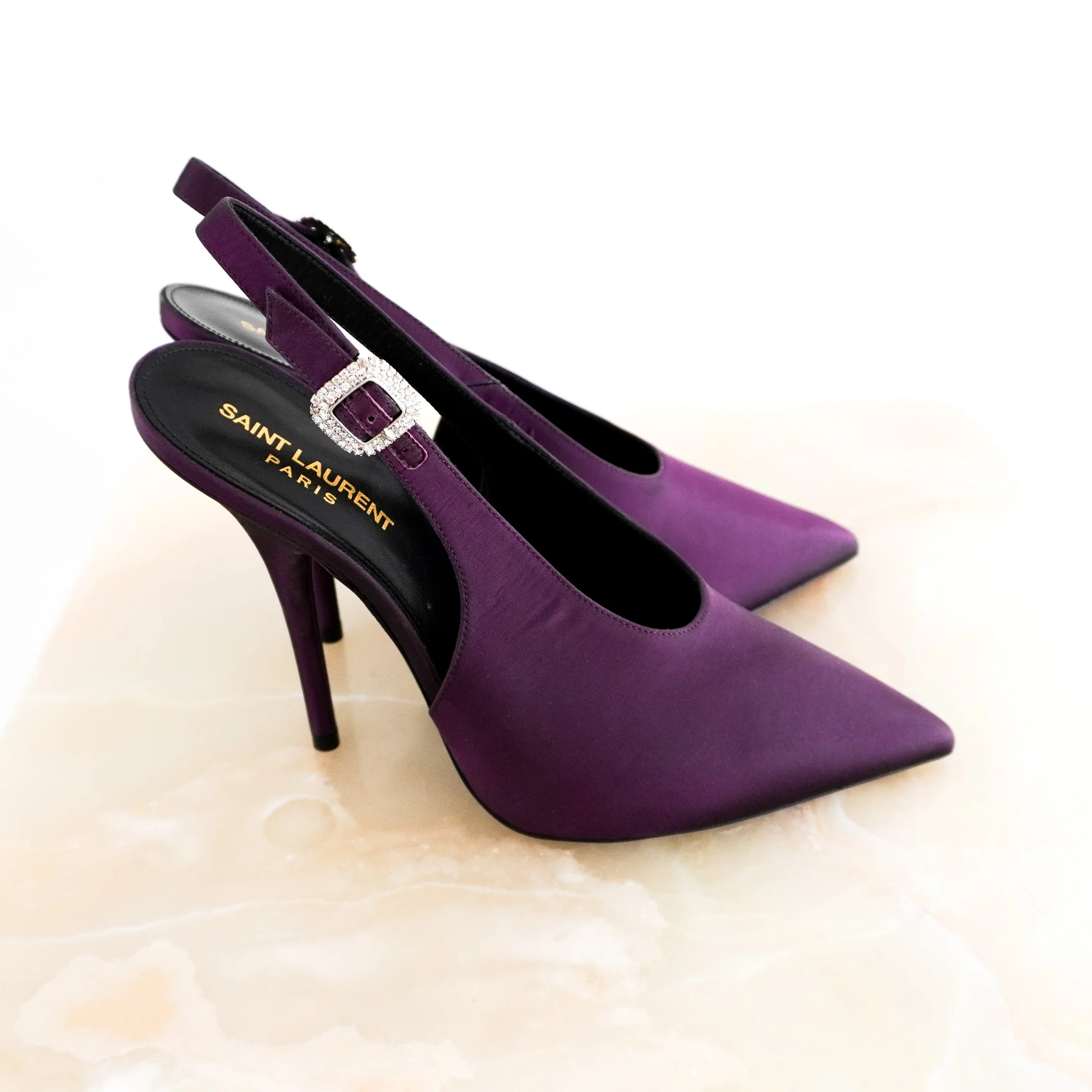 Saint Laurent Yasmeen Satin Slingback Pumps in Purple RRP £925 | Authentic Preloved - Image 3